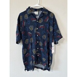 Coors Light Men Neon Signs Short Sleeve Navy Woven Shirt Size Small, Button NWT